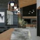 Modern interieur met aandacht voor energie-efficiëntie en stijlvolle verlichting, waarbij donkere accenten en natuurlijke materialen worden gecombineerd